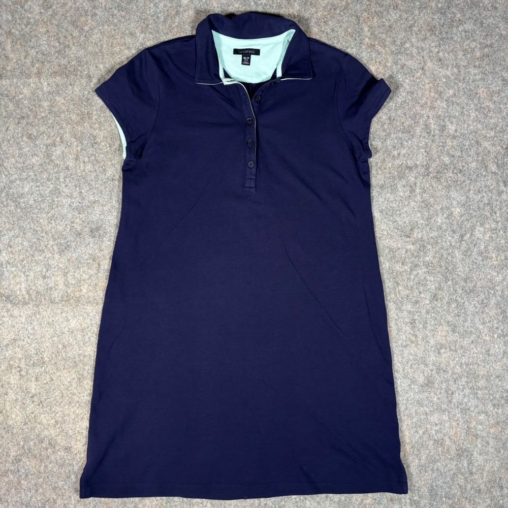 Lands End Polo Dress Womens M/P Navy Blue Short Sleeve Pique Knit Cotton 466521